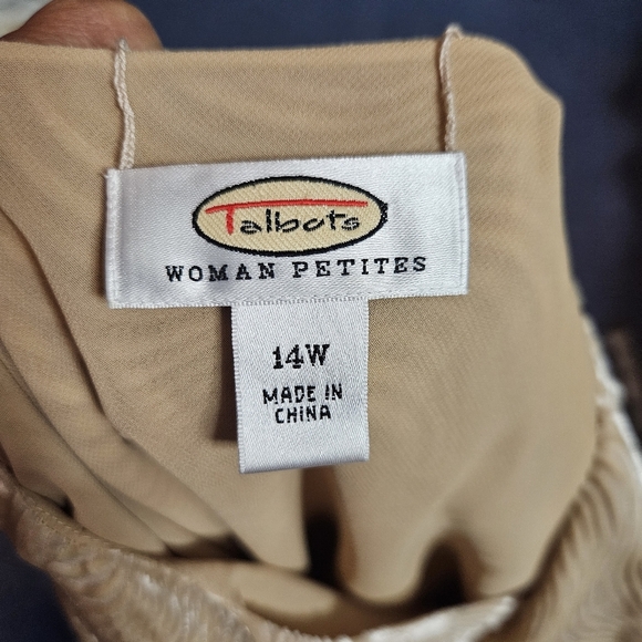Talbots Light Golden Tan Wave Pattern Velvet Silk Blend Pullover Blouse Size 14W - Picture 5 of 8